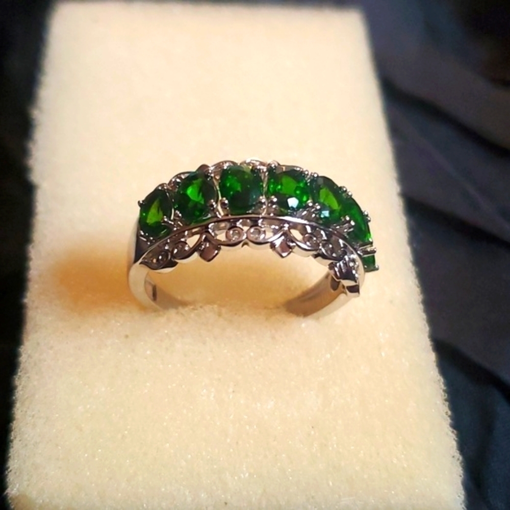 Chrome Diopside Half Eternity Band Ring Platinum Over Sterling Silver Size 10